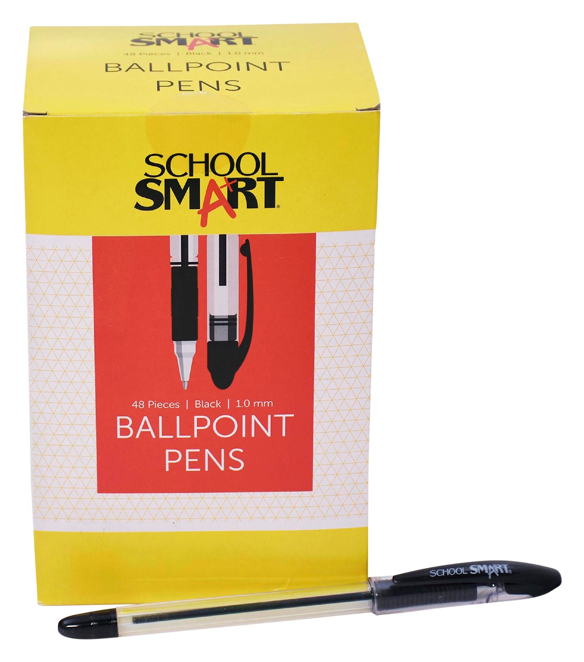 School Smart Ballpoint Pens, Medium Tip, Black, Pack of 48 1572352